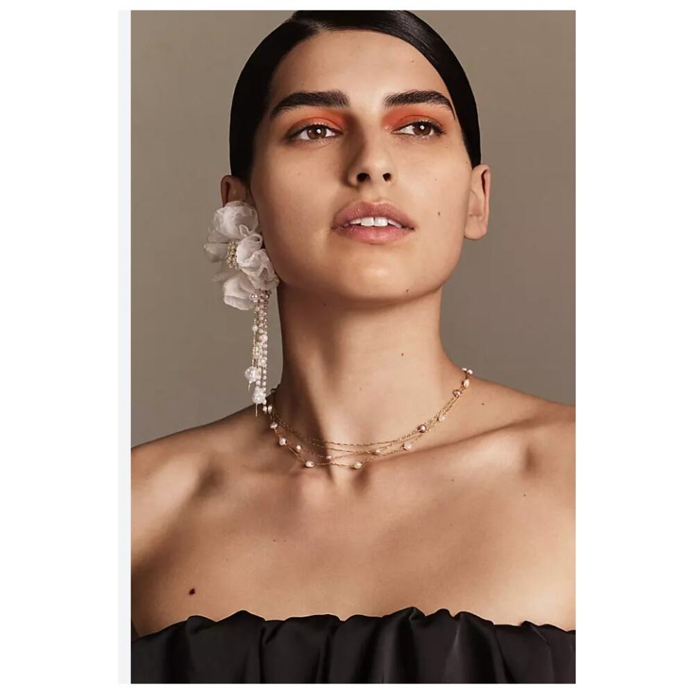 Anthropologie Pearl Beaded Flower Statement Earrings